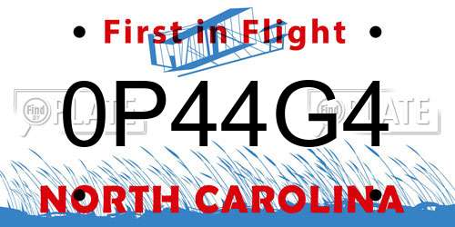 0P44G4 North Carolina License Plate