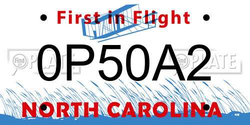 0P50A2 North Carolina License Plate