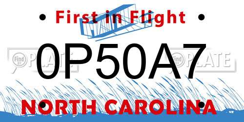 0P50A7 North Carolina License Plate