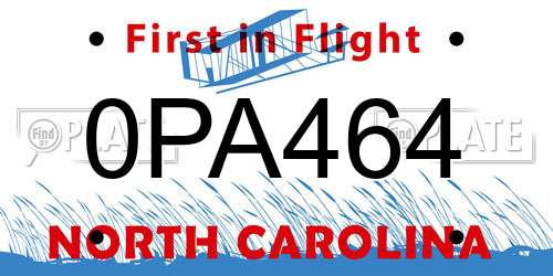0PA464 North Carolina License Plate