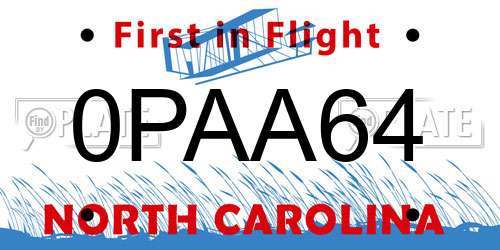 0PAA64 North Carolina License Plate