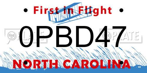 0PBD47 North Carolina License Plate