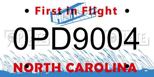 0PD9004 North Carolina License Plate
