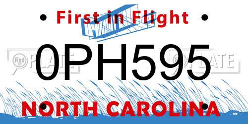 0PH595 North Carolina License Plate