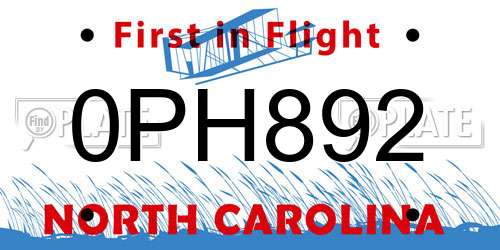 0PH892 North Carolina License Plate