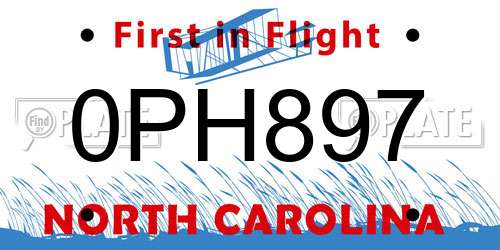 0PH897 North Carolina License Plate