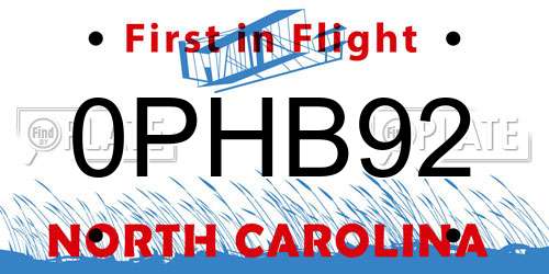 0PHB92 North Carolina License Plate