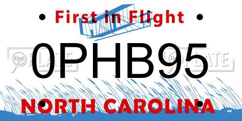 0PHB95 North Carolina License Plate