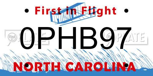0PHB97 North Carolina License Plate