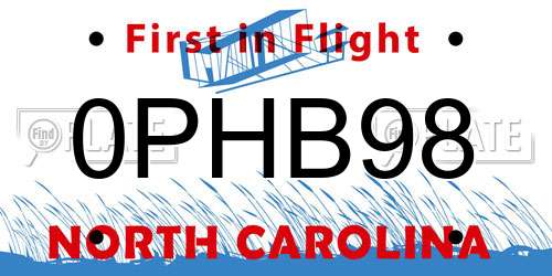 0PHB98 North Carolina License Plate