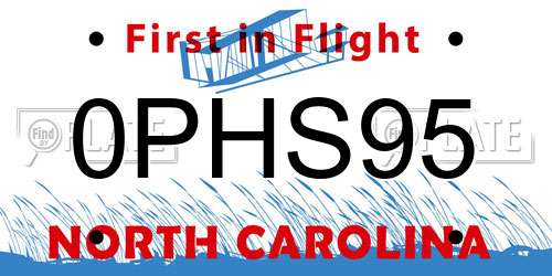 0PHS95 North Carolina License Plate