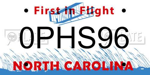 0PHS96 North Carolina License Plate