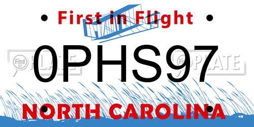0PHS97 North Carolina License Plate