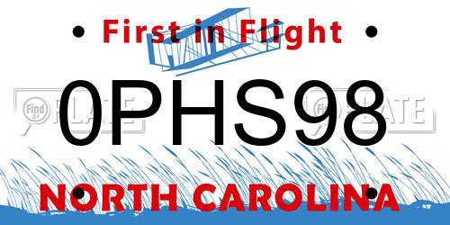 0PHS98 North Carolina License Plate