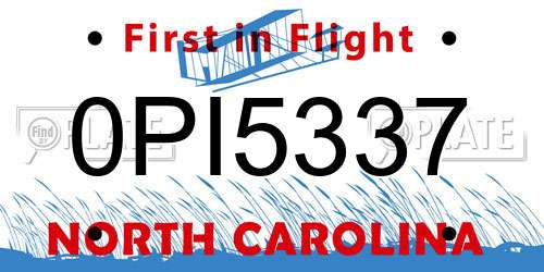 0PI5337 North Carolina License Plate