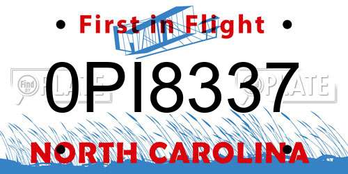 0PI8337 North Carolina License Plate