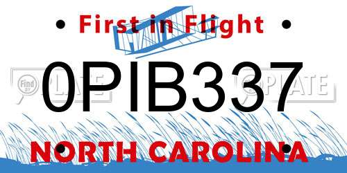 0PIB337 North Carolina License Plate