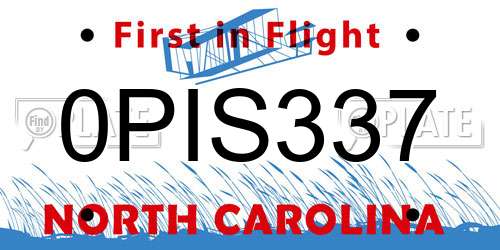 0PIS337 North Carolina License Plate