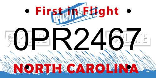 0PR2467 North Carolina License Plate