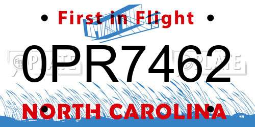 0PR7462 North Carolina License Plate