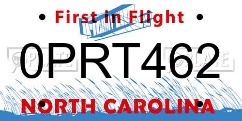 0PRT462 North Carolina License Plate