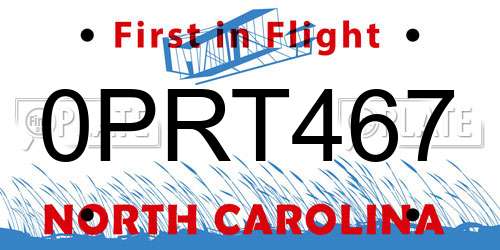 0PRT467 North Carolina License Plate