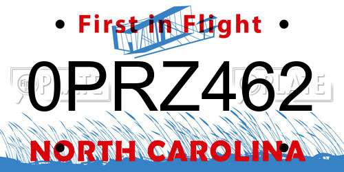 0PRZ462 North Carolina License Plate