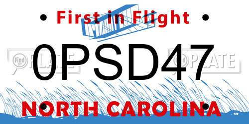 0PSD47 North Carolina License Plate
