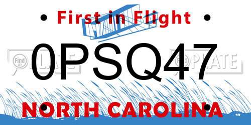 0PSQ47 North Carolina License Plate
