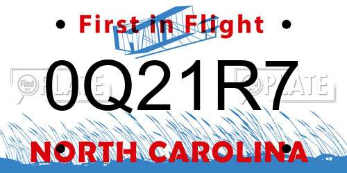 0Q21R7 North Carolina License Plate