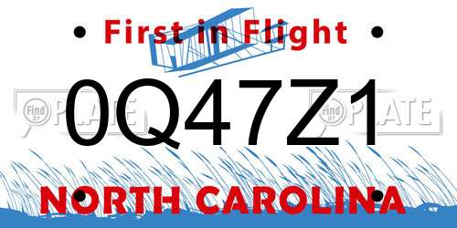 0Q47Z1 North Carolina License Plate