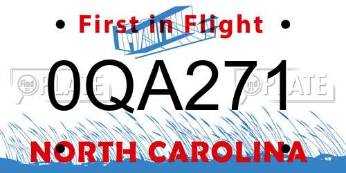 0QA271 North Carolina License Plate