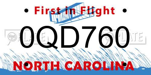 0QD760 North Carolina License Plate