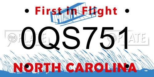 0QS751 North Carolina License Plate