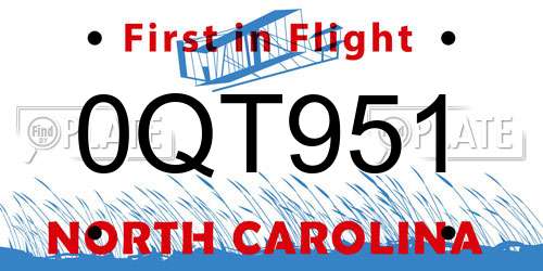 0QT951 North Carolina License Plate