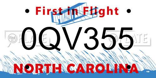 0QV355 North Carolina License Plate