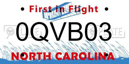 0QVB03 North Carolina License Plate