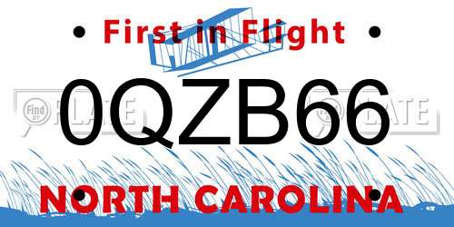 0QZB66 North Carolina License Plate