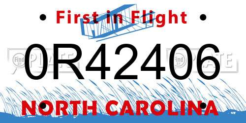 0R42406 North Carolina License Plate