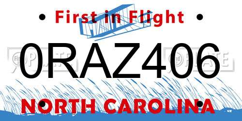 0RAZ406 North Carolina License Plate