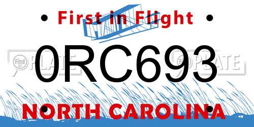 0RC693 North Carolina License Plate