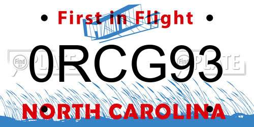 0RCG93 North Carolina License Plate