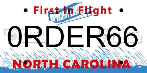 0RDER66 North Carolina License Plate