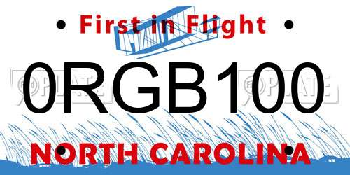 0RGB100 North Carolina License Plate