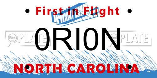 0RI0N North Carolina License Plate