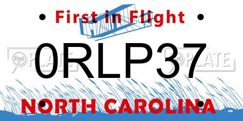 0RLP37 North Carolina License Plate