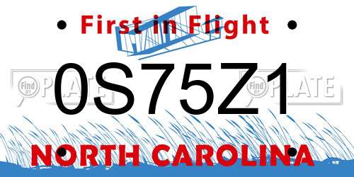 0S75Z1 North Carolina License Plate