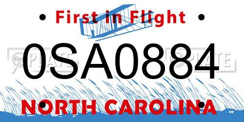0SA0884 North Carolina License Plate