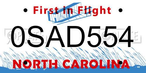 0SAD554 North Carolina License Plate