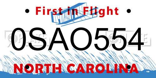0SAO554 North Carolina License Plate